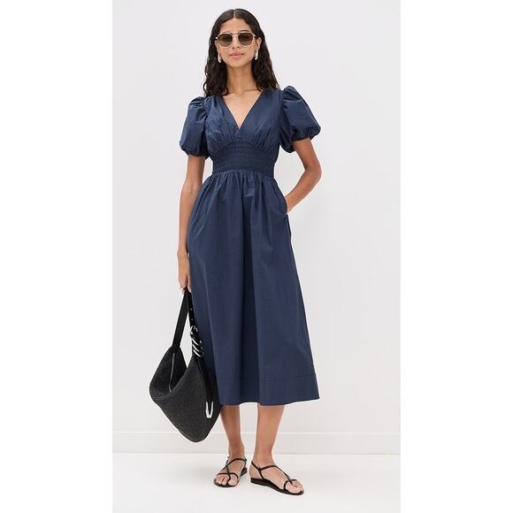 NWT By Trovata Birds of Paradis XS Navy Blue Sonia Dress Maxi Pockets Elegant - Picture 1 of 12